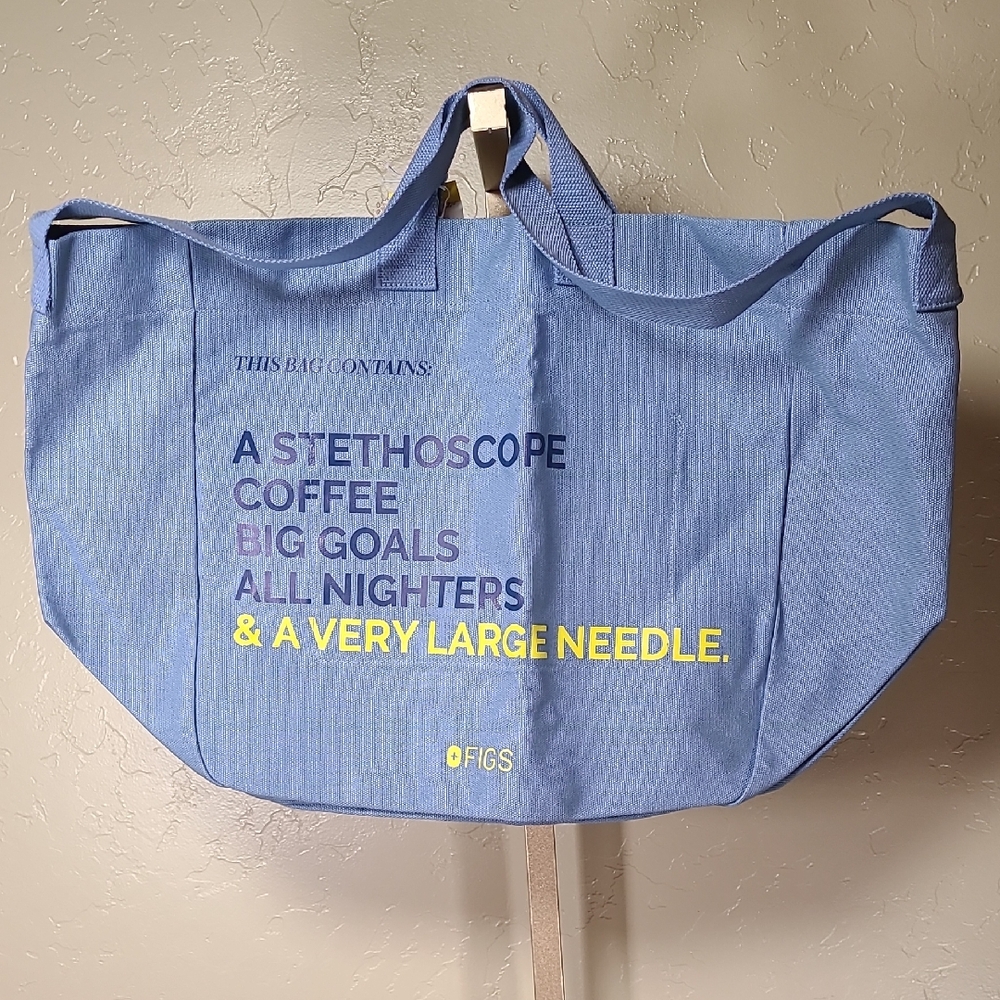 FIGS Rare Indigo Tote Canvas Bag with Yellow Accents 100% Cotton NWT